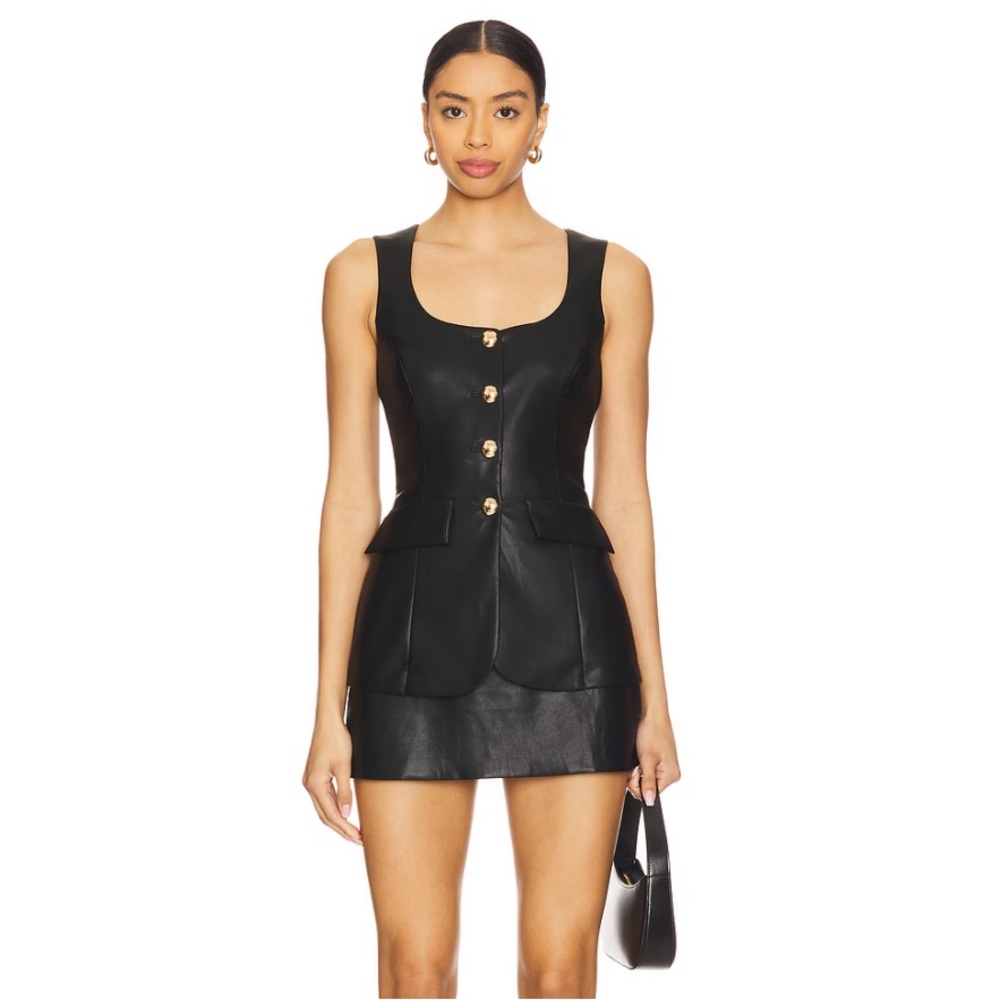 Amanda Uprichard Kya Romper Black Faux Leather Romper